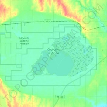 Топографическая карта Cheyenne Bottoms, высота, рельеф