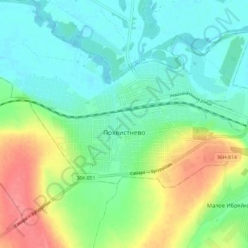 Топографическая карта Похвистнево, высота, рельеф