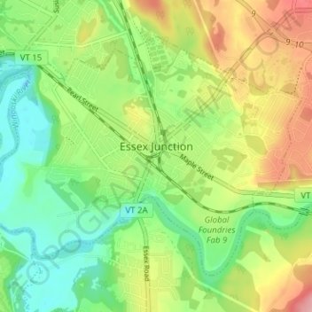Топографическая карта Essex Junction, высота, рельеф