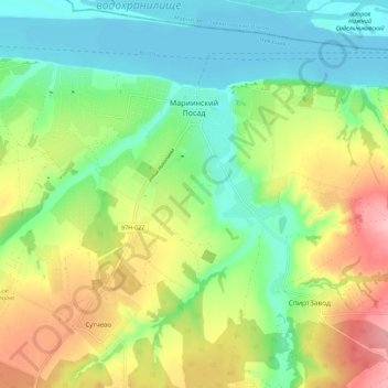Топографическая карта Мариинский Посад, высота, рельеф