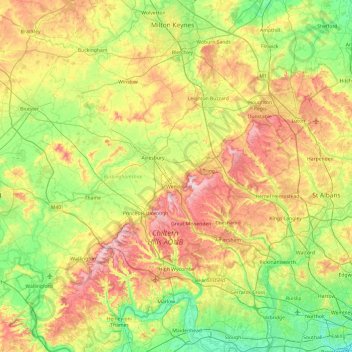 Топографическая карта Buckinghamshire, высота, рельеф
