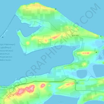 Топографическая карта Таманский залив, высота, рельеф
