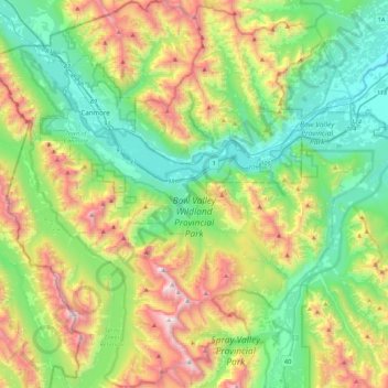 Топографическая карта Bow Valley Wildland Provincial Park, высота, рельеф