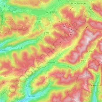 Топографическая карта La Bresse, высота, рельеф