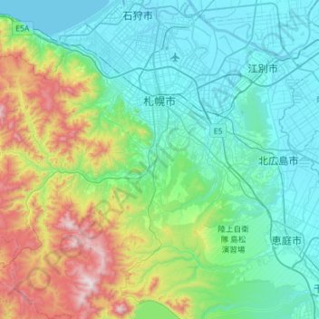Топографическая карта Саппоро, высота, рельеф