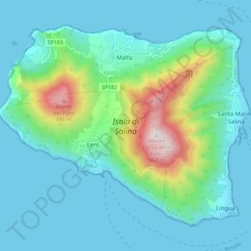 Топографическая карта Isola di Salina, высота, рельеф