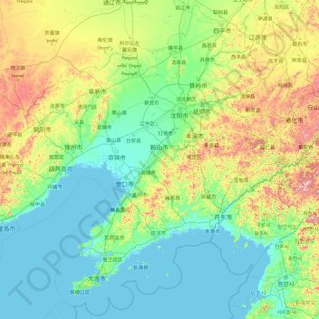 Топографическая карта 辽宁省, высота, рельеф
