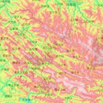 Топографическая карта Chengkou County, высота, рельеф