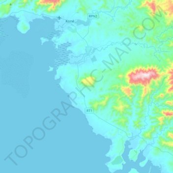 Топографическая карта Pouembout, высота, рельеф