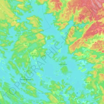 Топографическая карта Lake Rosseau, высота, рельеф