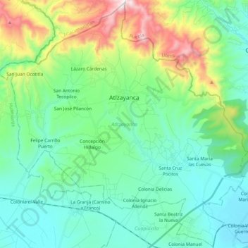 Топографическая карта Atltzayanca, высота, рельеф