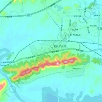 Топографическая карта 分宜县工业园, высота, рельеф