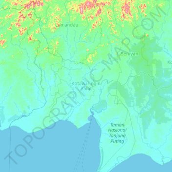Топографическая карта Kotawaringin Barat, высота, рельеф