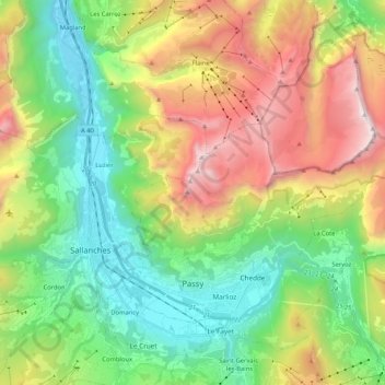 Топографическая карта Passy, высота, рельеф