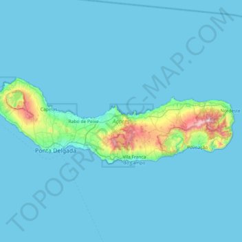 Топографическая карта Ilha de São Miguel, высота, рельеф