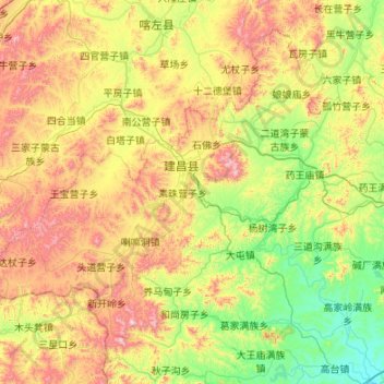Топографическая карта 建昌县, высота, рельеф