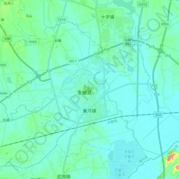 Топографическая карта 襄河镇, высота, рельеф