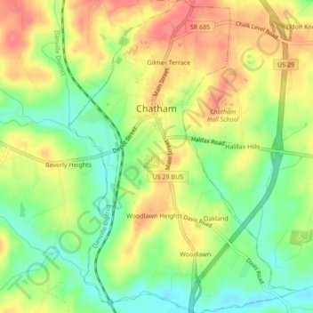 Топографическая карта Chatham, высота, рельеф