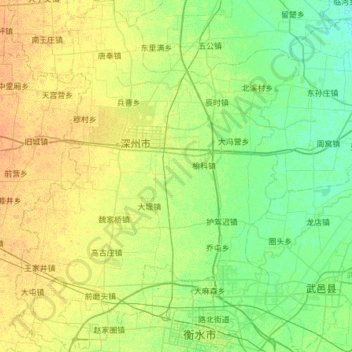 Топографическая карта 深州市, высота, рельеф