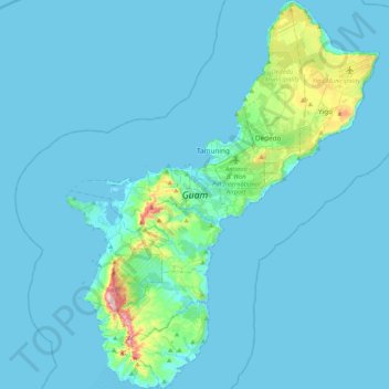 Топографическая карта Guam, высота, рельеф