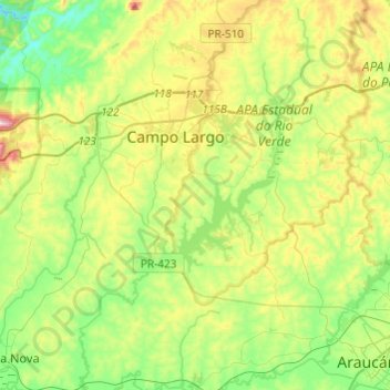 Топографическая карта Rio Verde, высота, рельеф