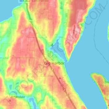 Топографическая карта Gig Harbor, высота, рельеф