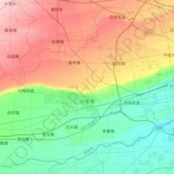 Топографическая карта Xingping City, высота, рельеф