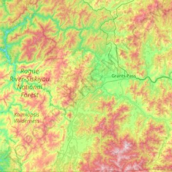 Топографическая карта Josephine County, высота, рельеф