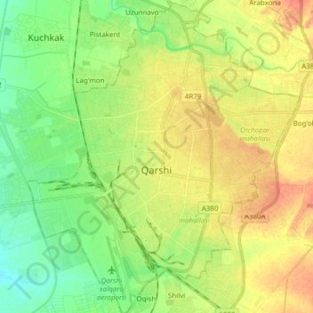 Топографическая карта город Карши, высота, рельеф