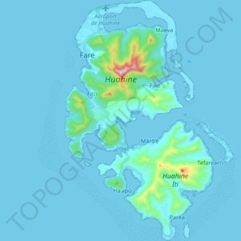 Топографическая карта Huahine, высота, рельеф