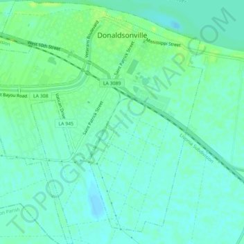 Топографическая карта Donaldsonville, высота, рельеф