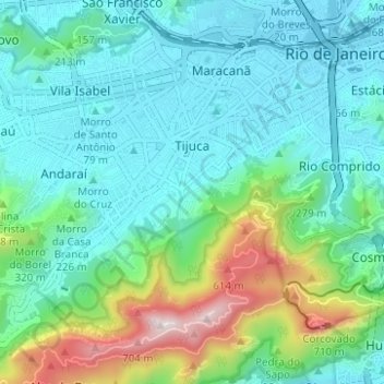 Топографическая карта Tijuca, высота, рельеф