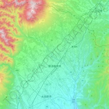 Топографическая карта 那須塩原市, высота, рельеф