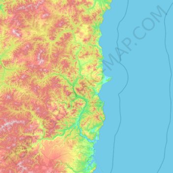 Топографическая карта Ванинский район, высота, рельеф