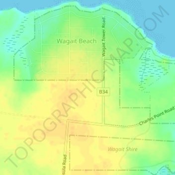Топографическая карта Wagait Beach, высота, рельеф