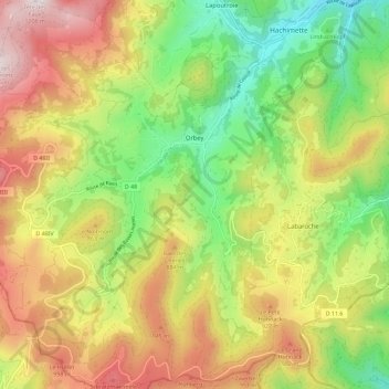 Топографическая карта Orbey, высота, рельеф