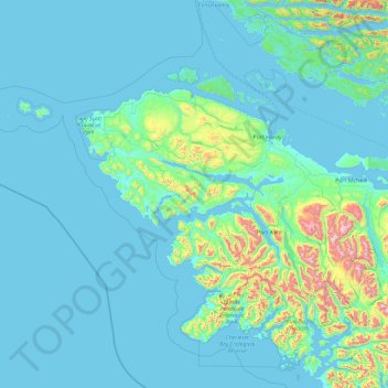 Топографическая карта Area B (Quatsino Sound/Cape Scott), высота, рельеф