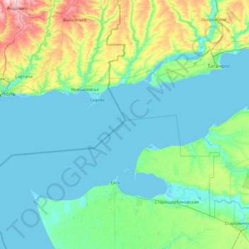 Топографическая карта Таганрогский залив, высота, рельеф