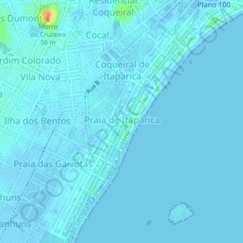 Топографическая карта Praia de Itaparica, высота, рельеф
