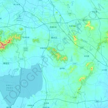 Топографическая карта Lishui District, высота, рельеф