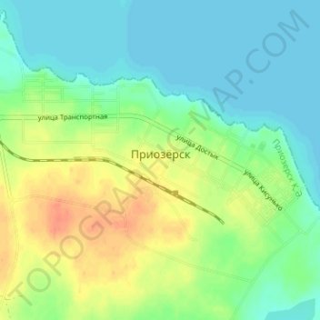 Топографическая карта Приозёрск, высота, рельеф