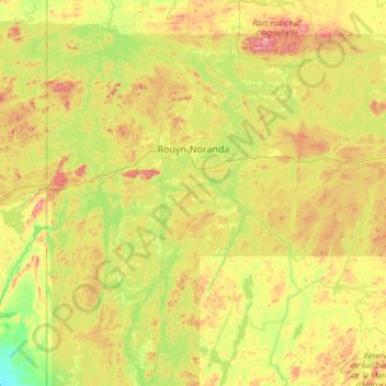 Топографическая карта Rouyn-Noranda, высота, рельеф