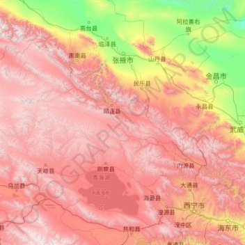 Топографическая карта Haibei Tibetan Autonomous Prefecture, высота, рельеф