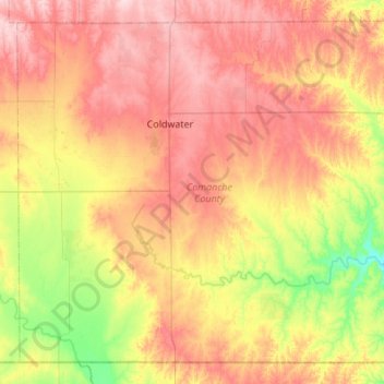 Топографическая карта Comanche County, высота, рельеф