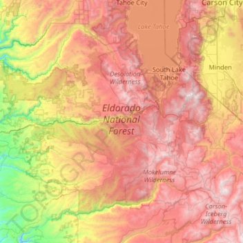 Топографическая карта Eldorado National Forest, высота, рельеф