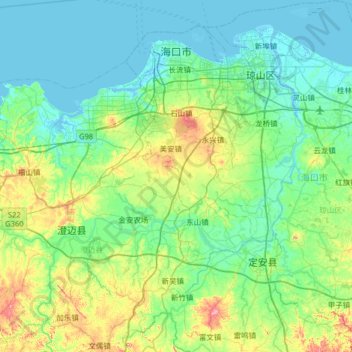 Топографическая карта 海口市, высота, рельеф