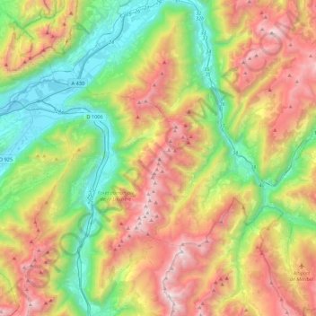 Топографическая карта Massif de la Lauzière, высота, рельеф