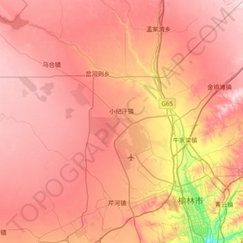 Топографическая карта 小纪汗镇, высота, рельеф
