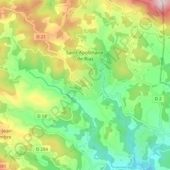 Топографическая карта Saint-Apollinaire-de-Rias, высота, рельеф