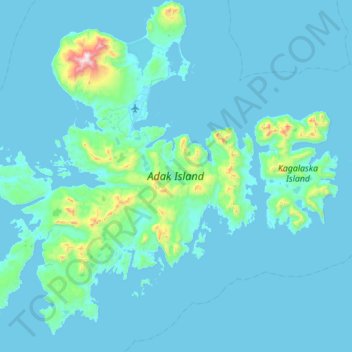 Топографическая карта Adak Island, высота, рельеф